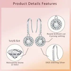 Pendientes de gota de moissanita, joyería de diseñador personalizada, pendientes de joyería de piedras preciosas finas de lujo para mujer, pendiente de diamante de Plata de Ley 925