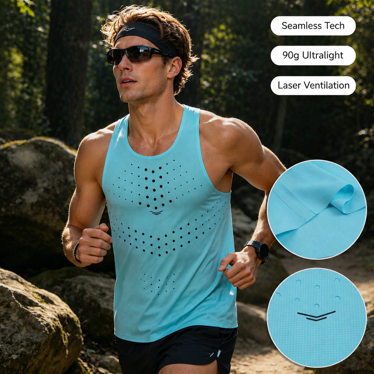 Custom Logo Sublimation Print Polyester Fitness Quick Dry Knit Sleeveless Tank Top Mesh Seamless Running Training Singlet