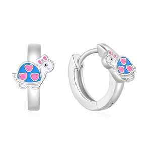 أقراط طارة من الفضة الإسترلينية للأطفال مع سلحفاة زرقاء ، سحر قلب المينا ، هدايا لطيفة للفتيات - Product Image 1