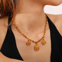 Ensemble de colliers en acier inoxydable plaqué or 18 carats, style mode et personnalité, avec pendentifs vintage œil de poisson, fleur et goutte d'huile, pour cadeau DIY