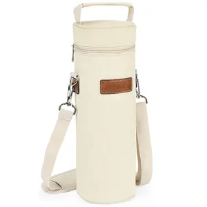 Portable Gift casual insulated carrier tote shoulder zipper Beige single picnic party Wine Cooler Bag for beach