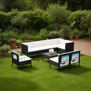 Ensemble de salon de jardin en rotin noir 6 places, mobilier d'extérieur au design contemporain - Product Image 2