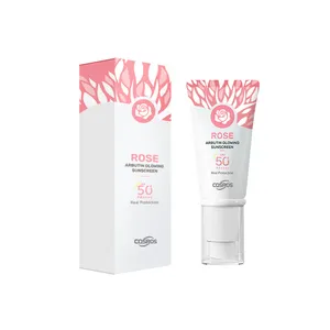 Private label OEM custom mineral sunscreen facial gel lotion SPF 50+PA++++ rose flavored Indian sunscreen