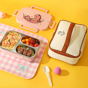Caja Bento para niños a prueba de fugas, contenedor de almuerzo de acero inoxidable con compartimentos sellados, patrón de dibujos animados de dinosaurio para aperitivos escolares - Product Image 1