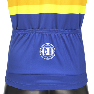 <span class=keywords><strong>Maillot</strong></span> de <span class=keywords><strong>cyclisme</strong></span> à manches courtes personnalisé pour hommes avec rayures et <span class=keywords><strong>pois</strong></span> respirant fermeture éclair complète haut de vélo pour l'équitation et la course - Product Image 6
