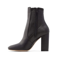 Bottines en cuir véritable personnalisées 2025 pour femmes, bottes d'hiver noires à talon épais, accessoires d'automne - Fabricant direct