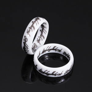 Lord Of The <b>Rings</b> Ceramic <b>Ring</b> 6mm White Letter Design Unisex Fashion Jewelry Gift - Product Image 1