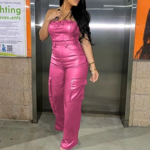 Nuovi prodotti 2025 Y2K Streetwear da donna tute aderenti in <span class=keywords><strong>pelle</strong></span> sintetica <span class=keywords><strong>pantaloni</strong></span> <span class=keywords><strong>a</strong></span> matita Sexy <span class=keywords><strong>a</strong></span> vita alta tutine un pezzo con tasche - Product Image 6