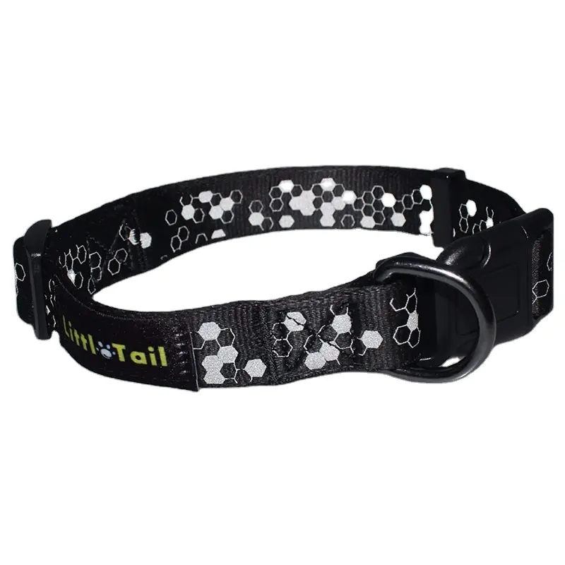 Neues Produkt Siebdruck schwarz angepasst Nylon reflektierende Stern weiß kleines mittleres Hunde halsband
