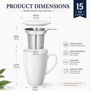 Custom Logo Dishwasher Microwave Safe 15Oz Gifts Porcelain <b>Infuser</b> and Lid <b>Tea</b> <b>Mug</b> With Handle - Product Image 2