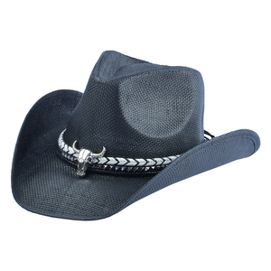 2025 Beach Bulk Large Designer Handmade Women Cowboy Cowgirl Summer Warped Edge Sombrero Cowboy Straw <strong>Hat</strong> With Metal Bull Head - Product Image 1
