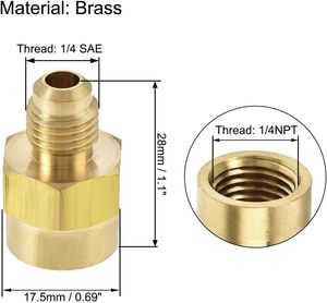 Raccordo per Tubi in Ottone <span class=keywords><strong>1</strong></span>/<span class=keywords><strong>4</strong></span> SAE Flare Maschio a <span class=keywords><strong>1</strong></span>/4NPT Femmina, Adattatore per Tubi, Connettore per Condizionatori e Refrigerazione - Product Image 2