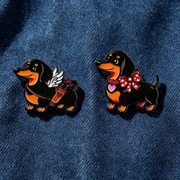 En gros, épingles en métal à l'effigie de dessins animés, épingles en émail mignonnes en forme de Teckel, badges en métal créatifs, accessoires de broches pour vêtements, jolis cadeaux pour amis
