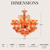 Lustre en verre de style Murano de luxe, lampe suspendue en verre orange en forme de goutte d'eau pour salon, hôtel, hall