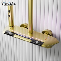 Ensemble de douche moderne de luxe en laiton, finition or brossé, triple poignée, jet doux, massage, lumière LED numérique, eau froide et chaude