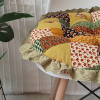 Coussin de chaise rond vintage en polyester patchwork avec bordure en dentelle à volants, coussin de siège capitonné épais, pouf de sol matelassé pour la décoration intérieure