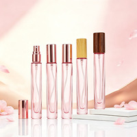Flacon pulvérisateur de parfum en verre rose long carré/cylindrique de 10 ml, atomiseur rechargeable à brume fine avec pompe or rose
