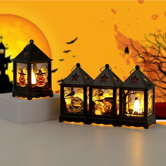 Halloween LED Wind Light Mini Lantern Retro Candlestick Star Decoration Electronic Night Light Ornament Candle Festive Ambiance