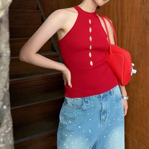 Gilet pull sans manches ajouré slim pour femme, style été tendance - Product Image 4