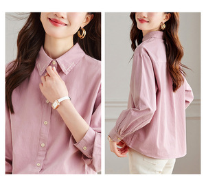 Camisa Sencilla de Manga Larga para Mujer en Algodón, Blusa de Moda - Product Image 5