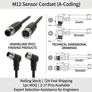 IP67 M12 Sensor Kabelset A-Codering 2 3 4 5 8 12 17-pins Man/Vrouw Rechte/Hoekige Connector Verguld Contacten - PUR/PVC-mantel - Product Image 1