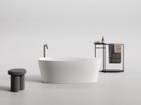 Baignoire autoportante en pierre artificielle, finition mate, forme ovale élégante, baignoire ovale de luxe pour la maison, l'hôtel, la villa, la salle de bain