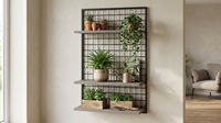 Étagères murales flottantes industrielles modernes à 3 niveaux en bois d'acacia et grille métallique noire pour plantes et pots de fleurs - Maison et Jardin