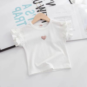 Blusa <span class=keywords><strong>de</strong></span> Algodón Tejido Transpirable para Bebés Niñas, Estilo Coreano, con Volantes, Manga Corta, Absorbe la Humedad, Color Sólido, Personalizable con Logotipo - Product Image 3