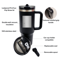 Vente en gros Gobelet isolé à double paroi en acier inoxydable étanche 40oz Pro Tour avec poignée et paille à bascule détachable
