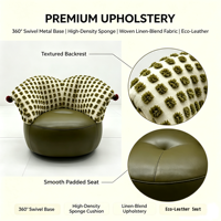Fauteuil d'appoint pivotant à 360° en forme de cœur, tissu texturé bouclé, éco-cuir, éponge haute densité, design moderne, pour salon