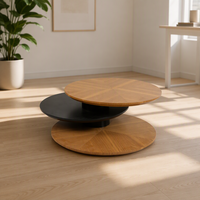 Table basse ovale pliable à double couche en MDF et bois massif