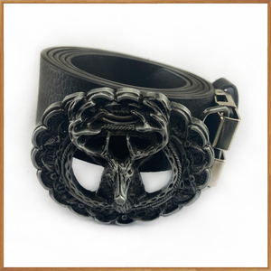 Vintage Western Gürtels chnalle oval geformte 3D geschnitzte Pflaumen blüte Hirschkopf Gürtels chnalle - Product Image 6