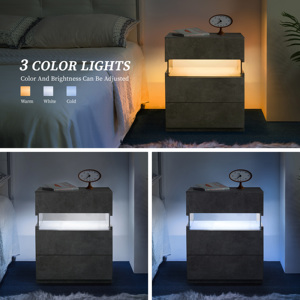 โต๊ะข้างเตียง LED 3 ลิ้นชัก สีเทา พร้อมที่เก็บของอะคริลิคสำหรับห้องนอน - Product Image 4