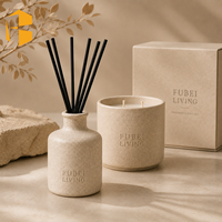 FUBEI LIVING Pot à bougie en céramique mate à double mèche, cire de soja, pour l'inauguration de la maison, parfum d'intérieur, aromathérapie, ensembles de diffuseurs à bâtonnets