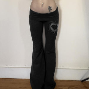 Pantalones Acampanados con Pedrería en Forma de Corazón Estilo Y2K para Mujer, Cintura Alta, Ajustados, Elásticos, Estilo Campana, Ropa de Calle Sexy, Pantalones Largos - Product Image 3