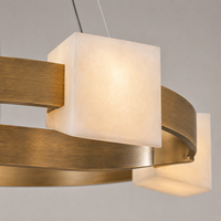 Lustre en laiton et albâtre de luxe sur mesure, réglable en hauteur, luminaire d'intérieur pour salle à manger, salon, hôtel