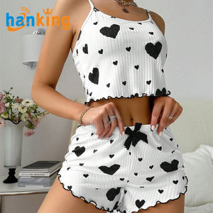 Ehanking <b>Women's</b> Pajamas Set Heart Print Sleepwear 2 Pcs Set Female Sleeveless Cami Vest and <b>Shorts</b> Pants Sets - Product Image 3
