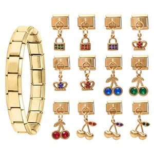 Breloques italiennes colorées en acier inoxydable plaqué or 18 carats, motifs cœur, trèfle, cerise, pour bracelets et bijoux - Product Image 3