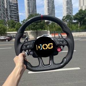Volant <span class=keywords><strong>sport</strong></span> en fibre de carbone forgée et cuir, modifié DOS, compatible avec <span class=keywords><strong>Audi</strong></span> A4L A5 A6L A7 Q5 A3 Q3 Q7 S4 - Product Image 5