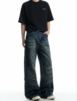 Pantalon en jean décontracté et tendance, style vintage, plissé, à volants, texture fourrure de chat, respirant, pour le printemps, l'été et l'automne