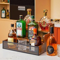 Muebles de barra de madera Retro personalizados, estante de almacenamiento independiente moderno para el hogar para exhibición de jarabe de whisky, estante de licor de encimera