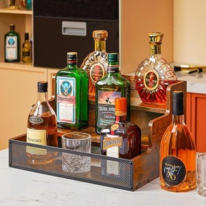 Customized Retro <strong>Wood</strong> Bar Furniture Modern Home Freestanding Storage Rack for Whiskey Syrup Display Countertop Liquor <strong>Shelf</strong> - Product Image 2