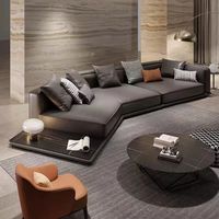 Canapé en cuir orange minimaliste italien, design moderne haut de gamme, canapé modulaire en forme de L pour salon