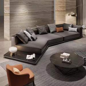 Sofá de sala de estar en forma de L Modular de diseño de gama alta moderno de cuero naranja minimalista italiano - Product Image 2