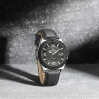 Montre NAVIFORCE de luxe pour homme, boîtier en acier inoxydable, quartz, étanche 3ATM, bracelet en cuir classique, style business