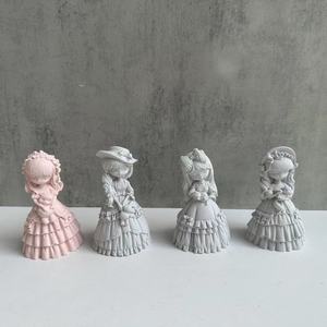 HY 3D dessin animé petites filles poupée Silicone bougie moule mignon princesse avec <span class=keywords><strong>robe</strong></span> parfumée bougie moules pour cire aromathérapie fabrication - Product Image 3