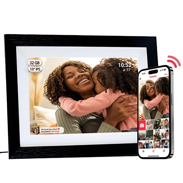 10.1 Inch WiFi Digital Photo Frame with HD Touchscreen - Auto-Rotate Wall, App Control for Home & Office Decor