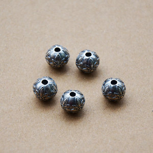 Antique Silver Beads Round <b>Spacer</b> Beads With Floral Design For Bracelet Making 37% Silver Plated Jewelry Findings - Product Image 3