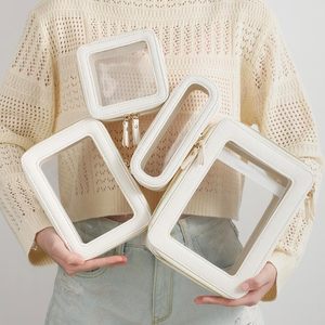 กระเป๋าเครื่องสำอางแบบซิปสองชั้นใส พกพาสะดวก กันน้ำ ทำจากวัสดุ PU - Product Image 3