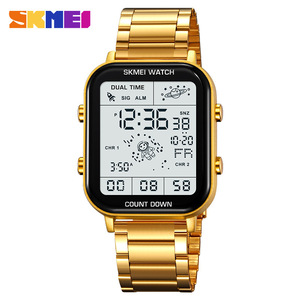 Skmei Men's Digital Watch Gold Stainless Steel Dual Time Waterproof Electronic Watch With Countdown And Alarm Function - Product Image 5